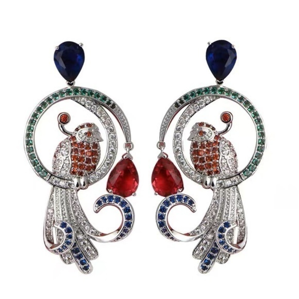 - - - 18K GP stimulated diamond phoenix  Earrings